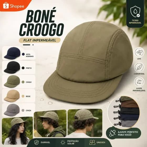 Boné Aba Curta Croogo Snapback 5 Painéis Street K-pop Unissex Ajustável Moda Asiática Envio Imediato