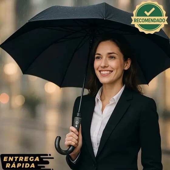 Guarda Chuva Angel Executivo Automático Gancho Unissex Anti Vento Reforçado 3 Dobras Preto Premium