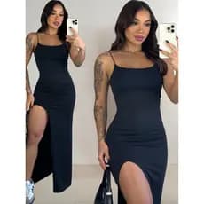 Vestido Com Fenda Feminino Longo  Vestido Elegante com Fenda Sensual Moda ENVIO IMEDIATO