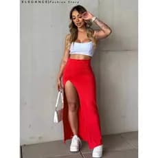 Saia Longa Fenda Feminina Modinha Suplex Verão Longuete Blogueira Moda Gringa ENVIO IMEDIATO