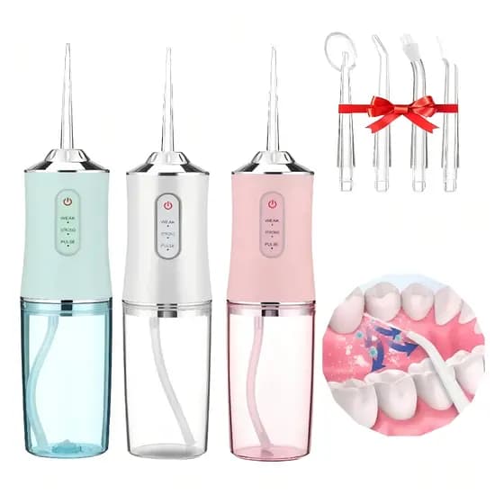 Irrigador Bucal USB Multifuncional 3 em 1 Jato Água Fio Dental Limpador Dentes-Cores disponíveis