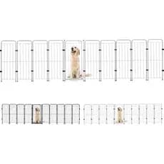 Cercado Para Cães Pets Cachorros e Bebês com 9 Módulos + Portão 98cm Altura Preto e Branco
