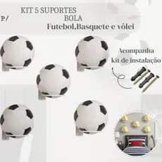 KIT 5 SUPORTES DE PAREDE PARA BOLA – FUTEBOL, BASQUETE E VÔLEI – PARAFUSOS E BUCHAS INCLUSOS