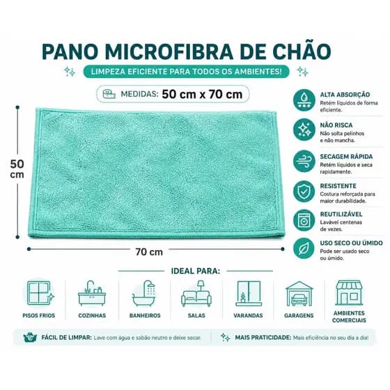 PANO DE MICROFIBRA PARA PISO 50x70 – ALTA ABSORÇÃO E QUALIDADE PREMIUM