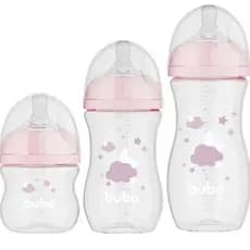 Kit c/ 3 Mamadeiras Buba Easy Flow Nuvem Rosa 120ml 270ml 330ml Anticólica