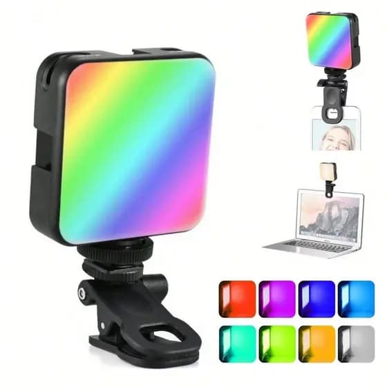 Luz LED RGB Portátil de Preenchimento com Clip – Iluminação Perfeita para Selfies, Vídeos e Lives