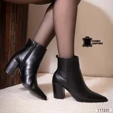 Bota Feminina Couro Legítimo Cano Curto Bico Fino Linha Premium