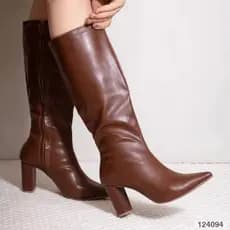 Bota Feminina Cano Alto Salto 9cm Bico Fino Elegante