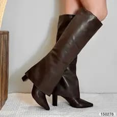 Bota Feminina Cano Longo Modelo Capa Salto Alto 9cm Bico Fino Elegante Moderna Inverno Luxo