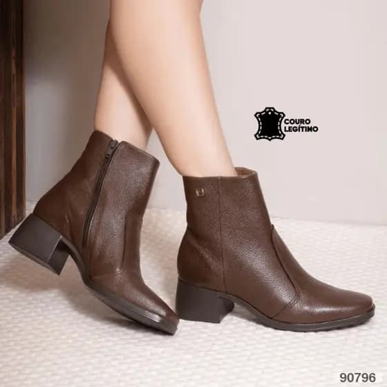 Bota Feminina Pegada Couro Legítimo Cano Curto Bota Feminina Elegante Inverno