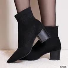 Bota Mariotta Feminina Knit Meia Cano Curto Bico Fino Elegante