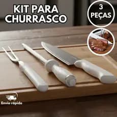 Kit Para Churrasco 3 Peças Faca Garfo Amolador Conjunto Em Aço Inox Completo com Chaira Para Churrasqueiro Cozinha