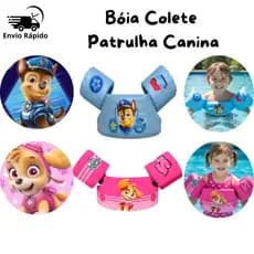 Boia Colete Salva Vidas Infantil Patrulha Canina Chase Skye Flutuante para Piscina Criança com Braço Segurança Verão