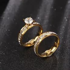 Par De Alianças De Casamento De Ouro Anel De Noivado De Aço Inoxidável Para Mulheres Sem Caixinha