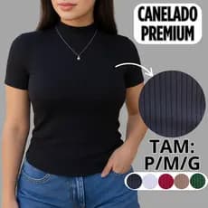 Blusa Canelada Feminina Gola Alta Manga Curta Canelado Premium