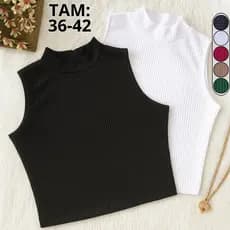 Kit 2 Cropped Canelado Feminino Gola Alta Canelado Premium