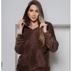Casaco Feminino Inverno Veludo Molhado Pelinhos Felpulda Capuz e Ziper Moda 2025 - SM