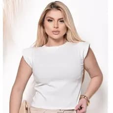 Blusa Feminina Muscle Tee com Ombreira | Malha Canelada Gola Redonda | Estilo Blogueira Básica