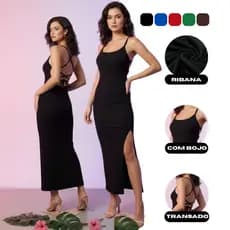 Vestido Longo Feminino Ribana Elegante Transado Com Fenda na Lateral Empina Bumbum Festa