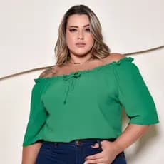 Blusa Pluz size Feminina Cigana Prissado com Laço Ombro a Ombro Manga Curta Versátil Com Elástico