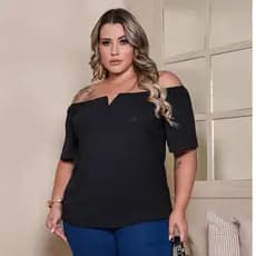 Blusa Feminina Pluz size Social Decote em V Ciganinha Ombro a Ombro Casual Manga Curta - Moda 2025