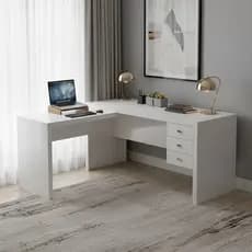 Mesa para Escritório com Mesa de Apoio e 3 Gavetas ME4106 Branco