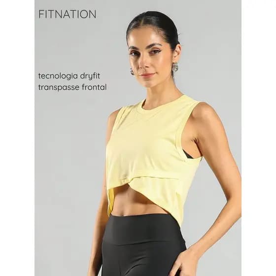 Regata Cropped Fitness Feminina Transpasse Frontal Dry Academia