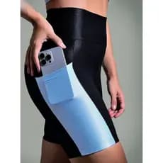 Shorts Fitness Feminino Micro Canelado Brilhante Com Bolso Academia