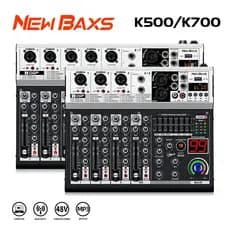Mesa de Som NEW BAXS K500 5 Canais (ou K700 7 Canais) com Efeito DSP, Bluetooth, USB e MP3 Player - Para Karaokê, Igreja