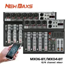 Mesa de Som NEW BAXS MX04BT (4 Canais) ou MX06BT (6 Canais) | 99 Efeitos DSP | Bluetooth | Perfeita para Karaokê e Event