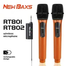 NEW BAXS DT801/DT802 Microfone sem fio • Acabamento fosco • Suporte para recarga recarregável • Alcance de 50 metros