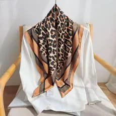 Lenço Com Acabamento De Cetim Estampa De Onça De 90x90 Quadrado De Seda Simulado Leve Para Mulheres , Primavera Ve