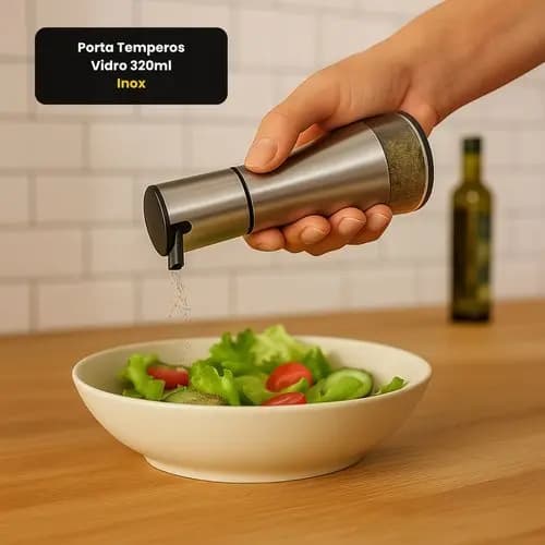 Porta Tempero Vidro Hermético 320ml com Tampa Inox | Escolha 1, 2 ou 3 Unidades