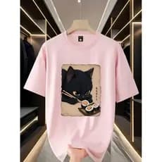 Camisa unissex masculina e feminina camiseta estampada 100% algodão gato sushi fodo moda verão