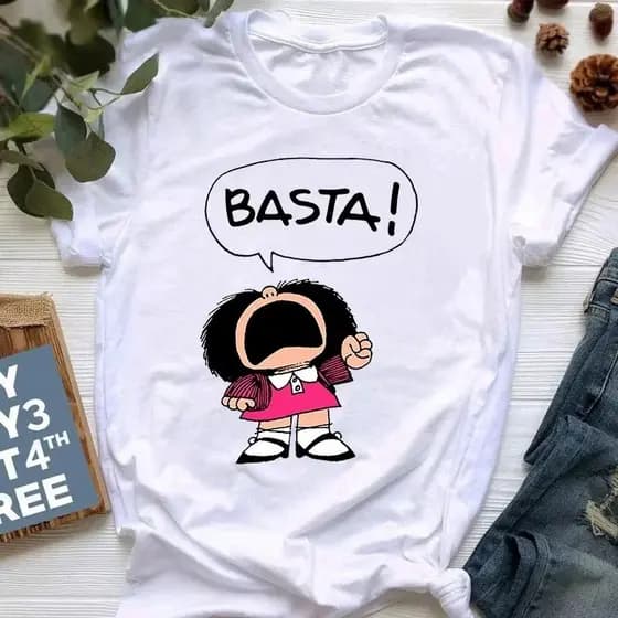 Mafalda camiseta feminina verão harajuku carta impressão manga curta moda criatividade casual menina topos