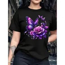 T-shirt Camiseta Estampada Feminina Borboleta na Flor e Um Par de Borboletinhas Camisa 100% Algodão Frete Grátis Rápido