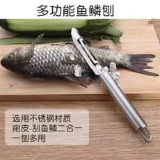 Raspador de escamas de peixe em aço inoxidável dois em um, descascador multifuncional com cabo de aço, utensílio de cozi