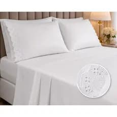 Jogo Kit Cama Casal Queen 4 Peças Lençol + Fronhas Luxo Bordado Importado Algodão