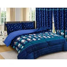 Jogo de Cama Queen 7 Peças com Edredom Grosso + Cortinas | Kit Completo Luxo Macio para Quarto