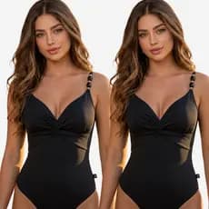 Kit 2 Maiô Moda Praia Bojo Forrado Suplex Poliamida Decotado Fio Duplo