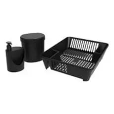 Kit Organiza Pia Prato Escorredor Lixeira Dispenser Preto