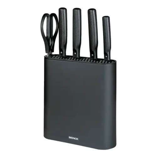 Conjunto Facas Action 6 Peças Com Suporte De Bancada Preto Brinox