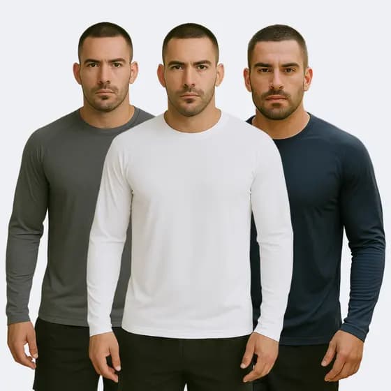 Kit 3 Camiseta Masculina Dry-Fit Esportiva Confortável Premium Manga Longa Treino Secagem Rápida
