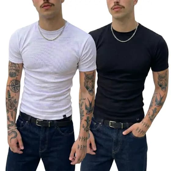 Kit 2 Camiseta Americana Masculina Canelada Básica Streetwear Premium Gringa Justa ao Corpo