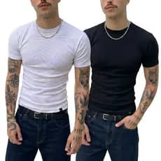 Kit 2 Camiseta Americana Masculina Canelada Básica Streetwear Premium Gringa Justa ao Corpo