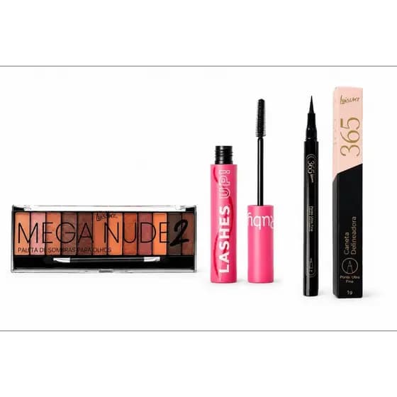 Kit Maquiagem Completo | Paleta Mega Nude 2 Luisance + Máscara De Cílios Ruby Rose + Delineador Ultra Fino 365 Luisance