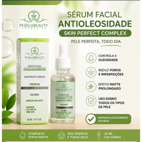 Sérum Facial Anti Oleosidade Phállebeauty 30ml Efeito Matte Controle de Oleosidade