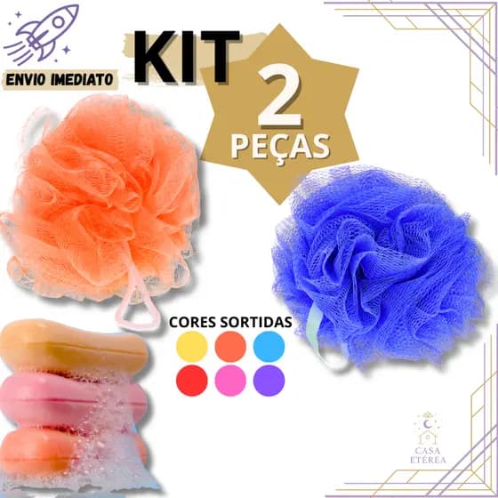 Kit 2 Esponja de Banho Nylon Cores Sortidas com Cordinha para Higiene Pessoal  Casa Academia Viagem