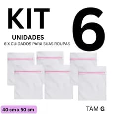 KIT com 6 Sacos para Lavar Roupa Proteção Delicada Grande 40cm x 50 cm