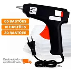 Pistola Cola Quente Bivolt 10W Profissional + Bastões 10, 20 ou 30 Unidades